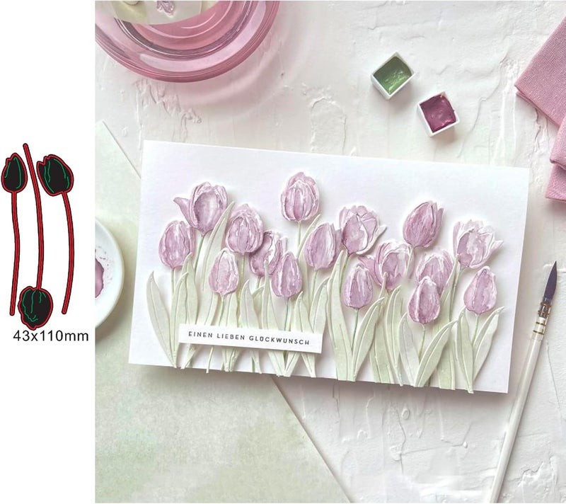 Lapoo Metal Cutting Die for Scrapbooking, 3D Backgrounds Frame New Cutting Dies DIY Album Card Making Decor Paper Craft Metal Die Cuts Party Wedding Decorations (3 Buds 4.5 x 1.7 in) - Image 2